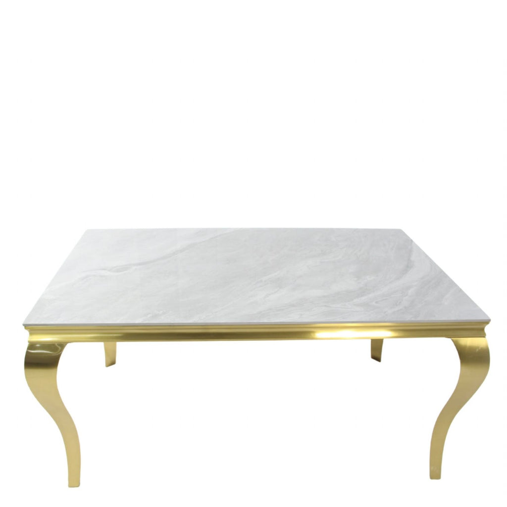 White Marble Effect 1.5m/1.8m/2.0m Rectangular Dining Table with Gold Metal Legs