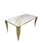 White Marble Effect 1.8m Dining Table with Gold Art Deco Metal Legs