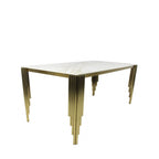 White Marble Effect 1.8m Dining Table with Gold Art Deco Metal Legs
