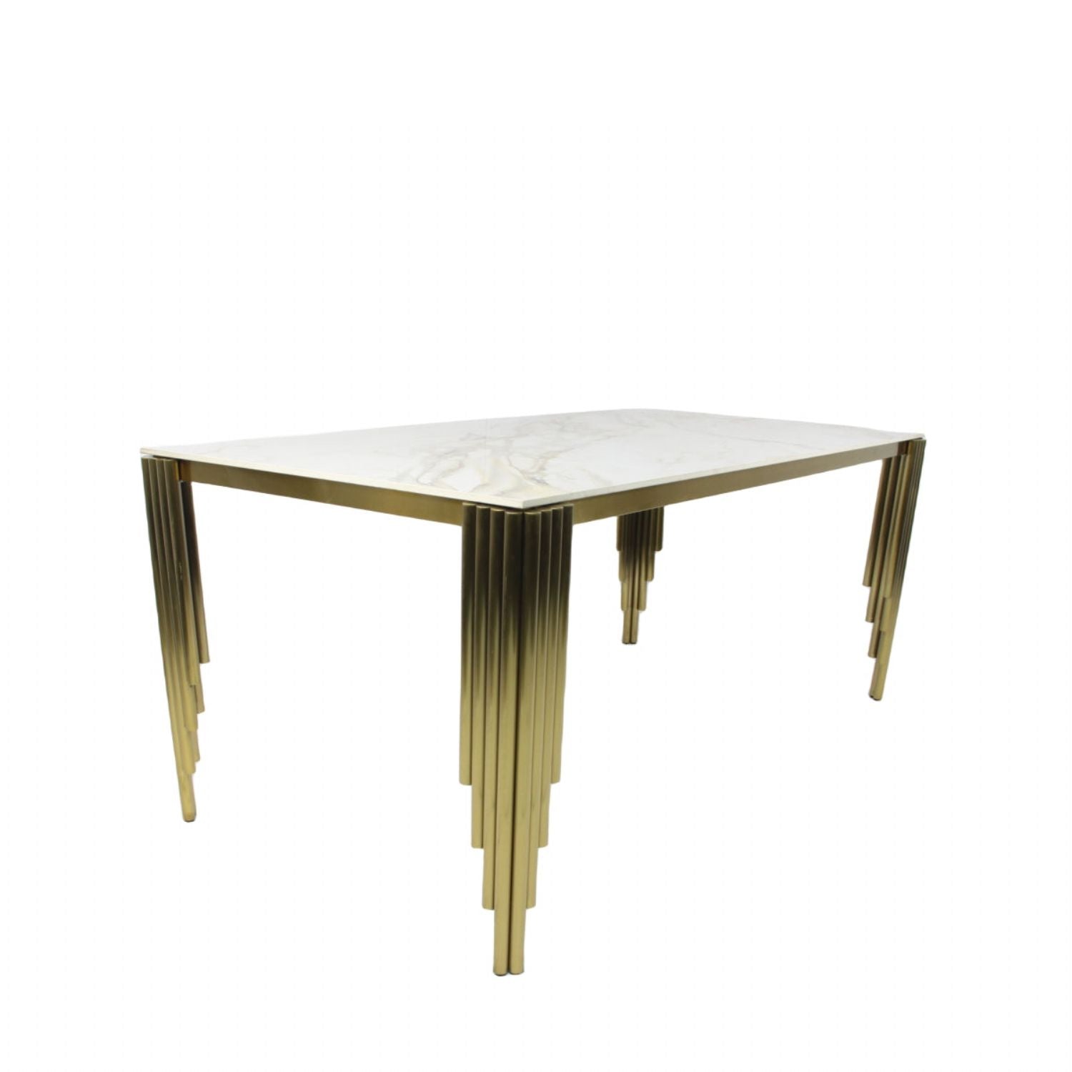 White Marble Effect 1.8m Dining Table with Gold Art Deco Metal Legs