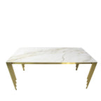 White Marble Effect 1.8m Dining Table with Gold Art Deco Metal Legs