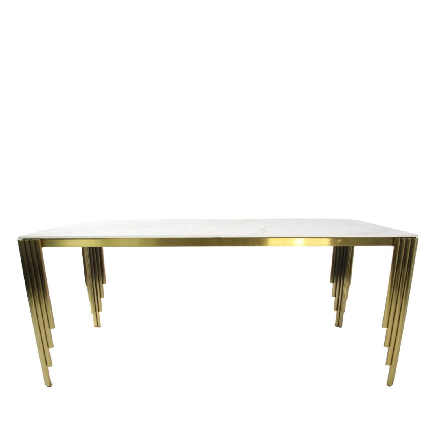 White Marble Effect 1.8m Dining Table with Gold Art Deco Metal Legs