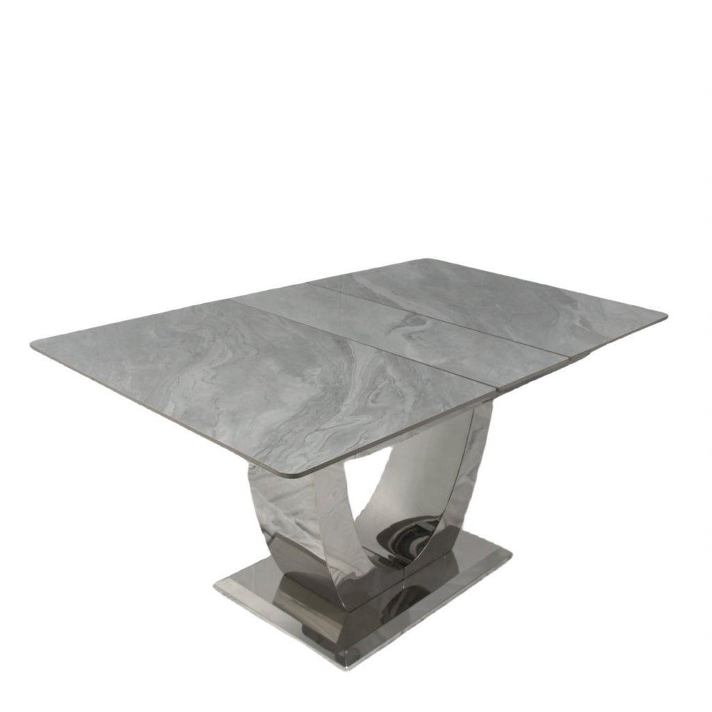 Grey Ceramic (1.6m - 2m / 1.2m - 1.5m) Extending Dining Table with Chrome Pedestal Base