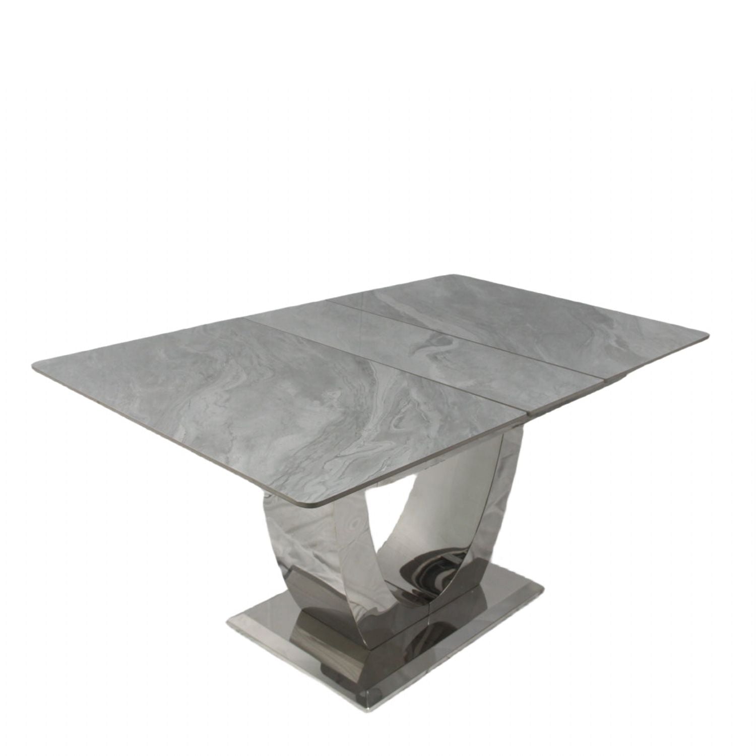 Grey Ceramic (1.6m - 2m / 1.2m - 1.5m) Extending Dining Table with Chrome Pedestal Base