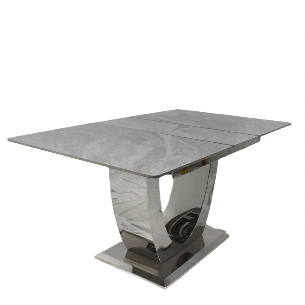 Grey Ceramic (1.6m - 2m / 1.2m - 1.5m) Extending Dining Table with Chrome Pedestal Base