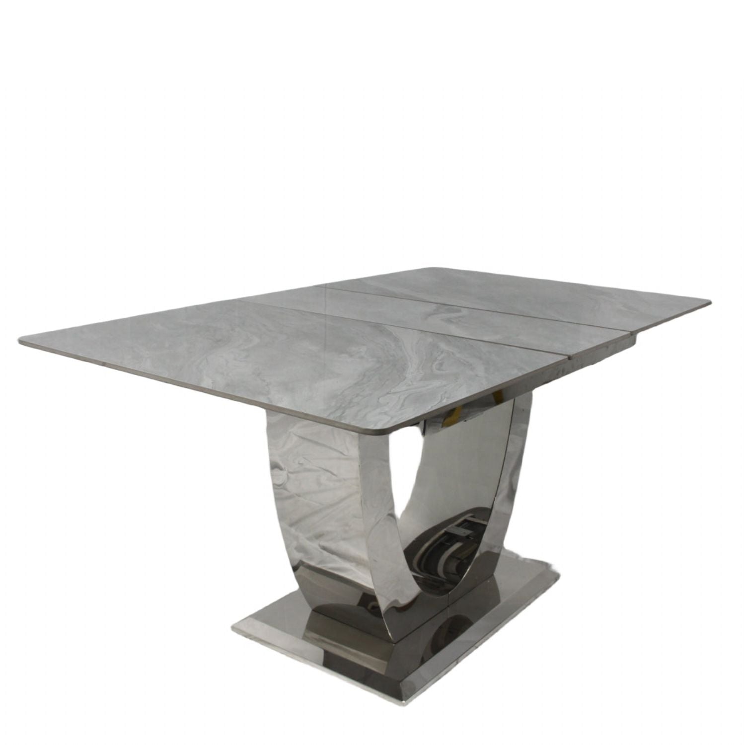 Grey Ceramic (1.6m - 2m / 1.2m - 1.5m) Extending Dining Table with Chrome Pedestal Base