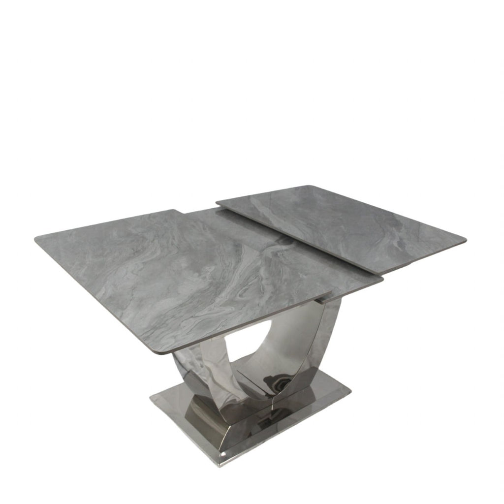 Grey Ceramic (1.6m - 2m / 1.2m - 1.5m) Extending Dining Table with Chrome Pedestal Base