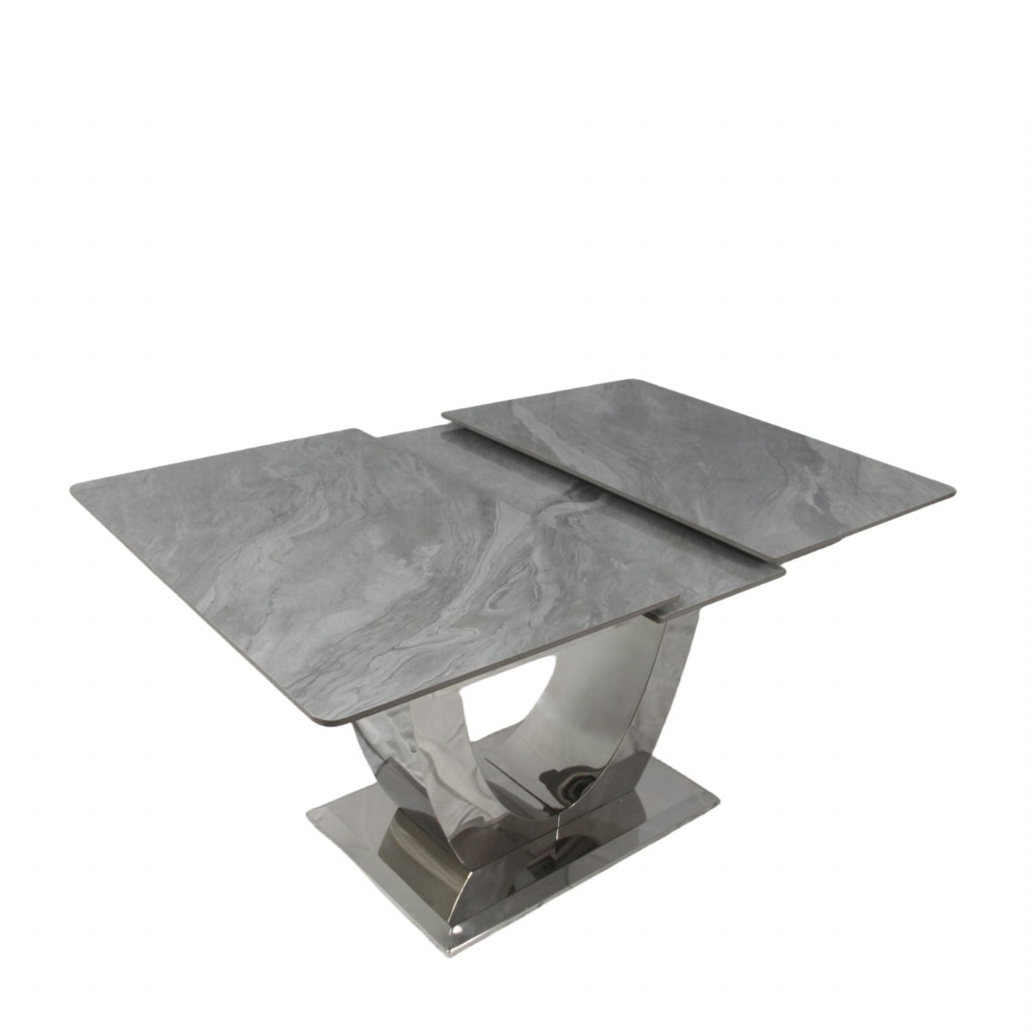 Grey Ceramic (1.6m - 2m / 1.2m - 1.5m) Extending Dining Table with Chrome Pedestal Base