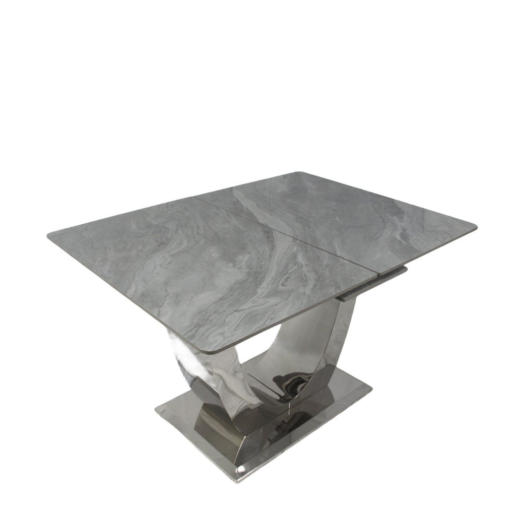 Grey Ceramic (1.6m - 2m / 1.2m - 1.5m) Extending Dining Table with Chrome Pedestal Base