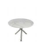 White Marble Effect 1m Round Dining Table with Chrome Twisted Pedestal Base