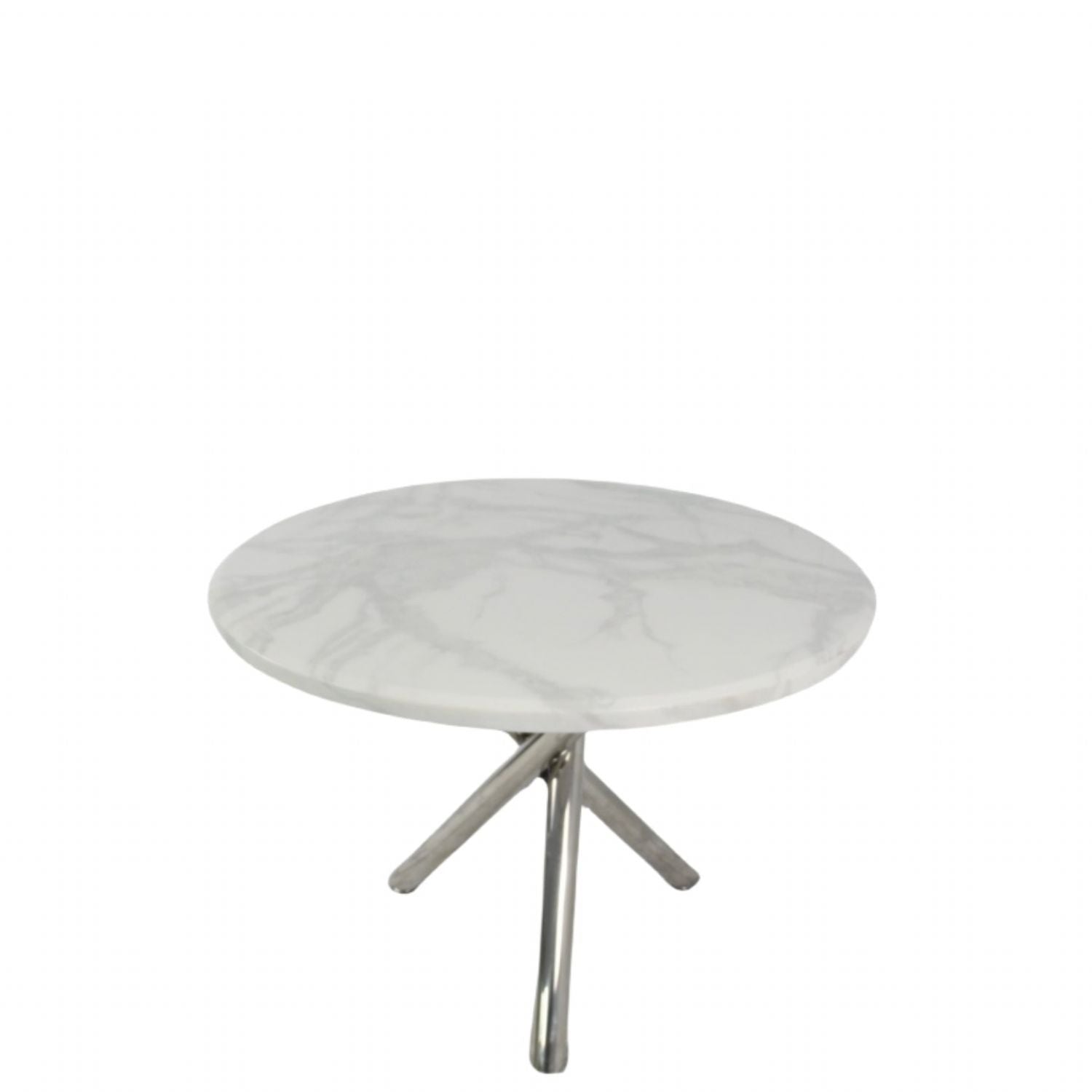 White Marble Effect 1m Round Dining Table with Chrome Twisted Pedestal Base