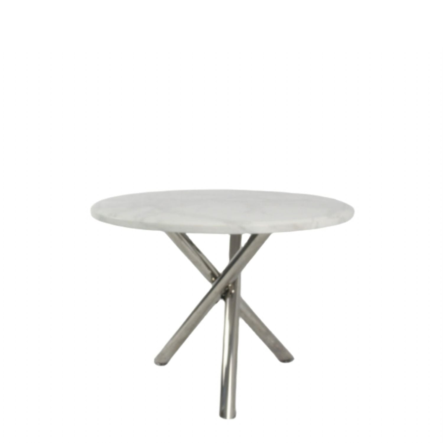 White Marble Effect 1m Round Dining Table with Chrome Twisted Pedestal Base