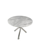 White Marble Effect 1m Round Dining Table with Chrome Twisted Pedestal Base