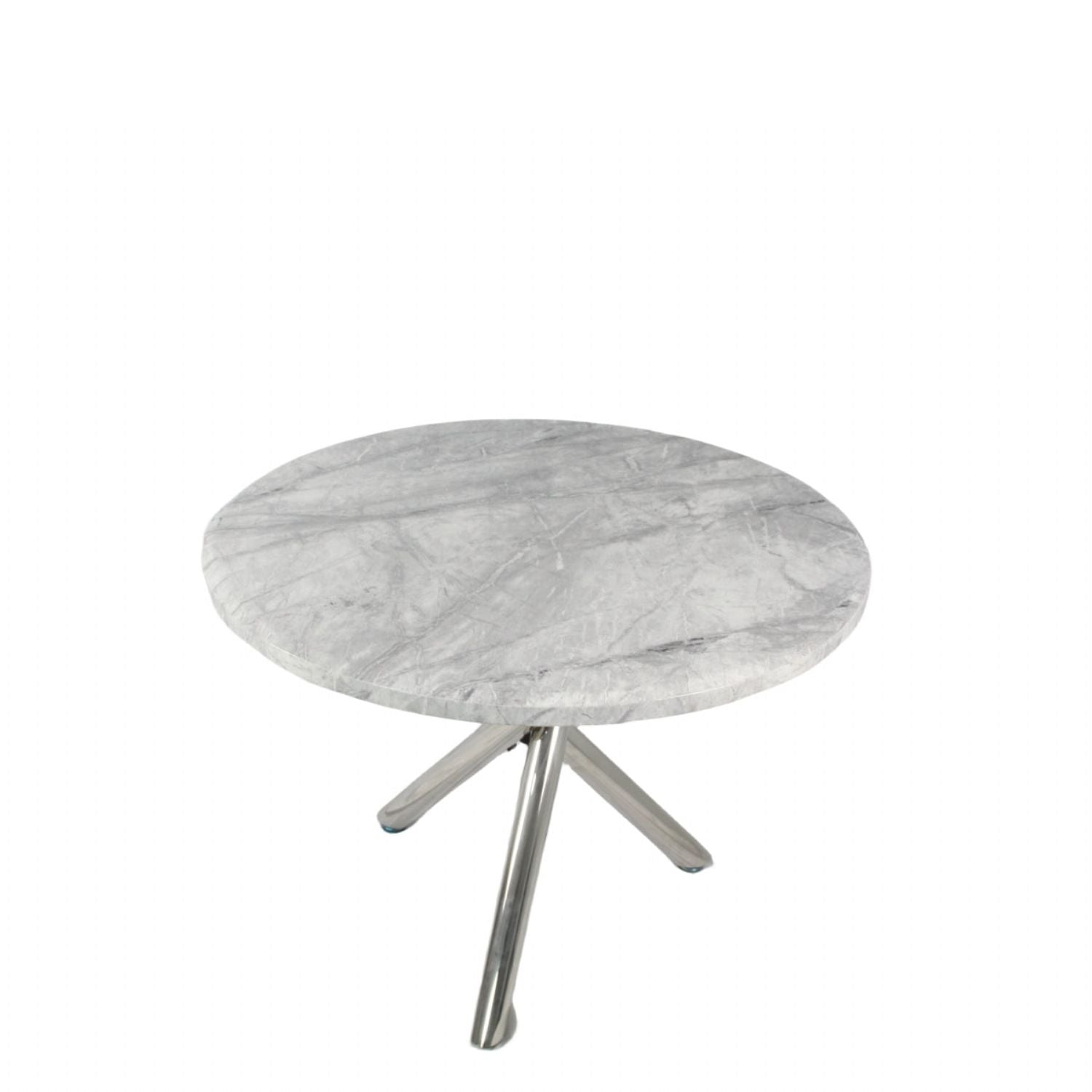 White Marble Effect 1m Round Dining Table with Chrome Twisted Pedestal Base