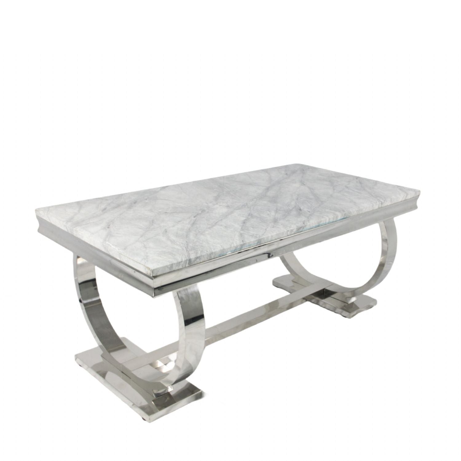White Marble Effect 2.0m/1.8m/1.5m Dining Table with Chrome Circular Pedestal Base