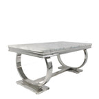White Marble Effect 2.0m/1.8m/1.5m Dining Table with Chrome Circular Pedestal Base