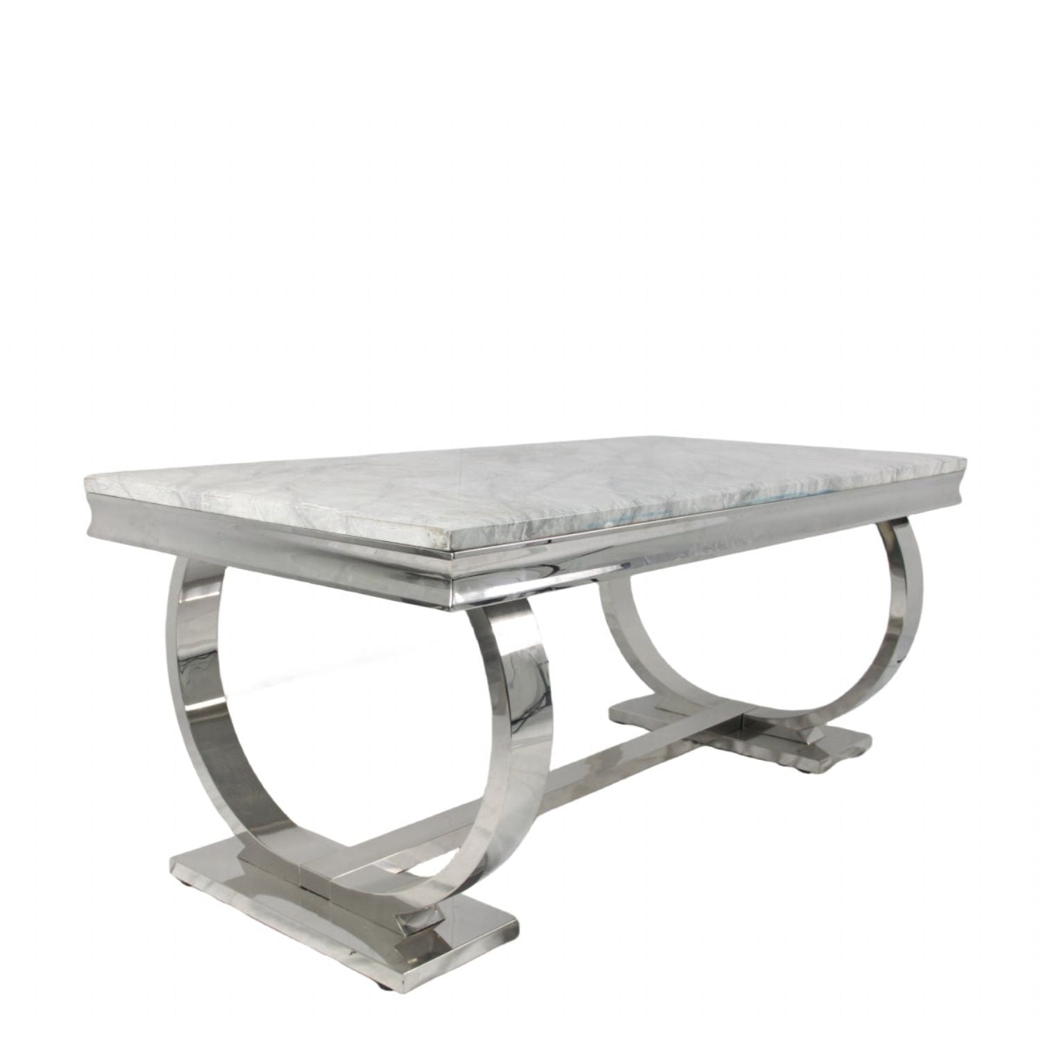 White Marble Effect 2.0m/1.8m/1.5m Dining Table with Chrome Circular Pedestal Base