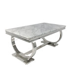 White Marble Effect 2.0m/1.8m/1.5m Dining Table with Chrome Circular Pedestal Base