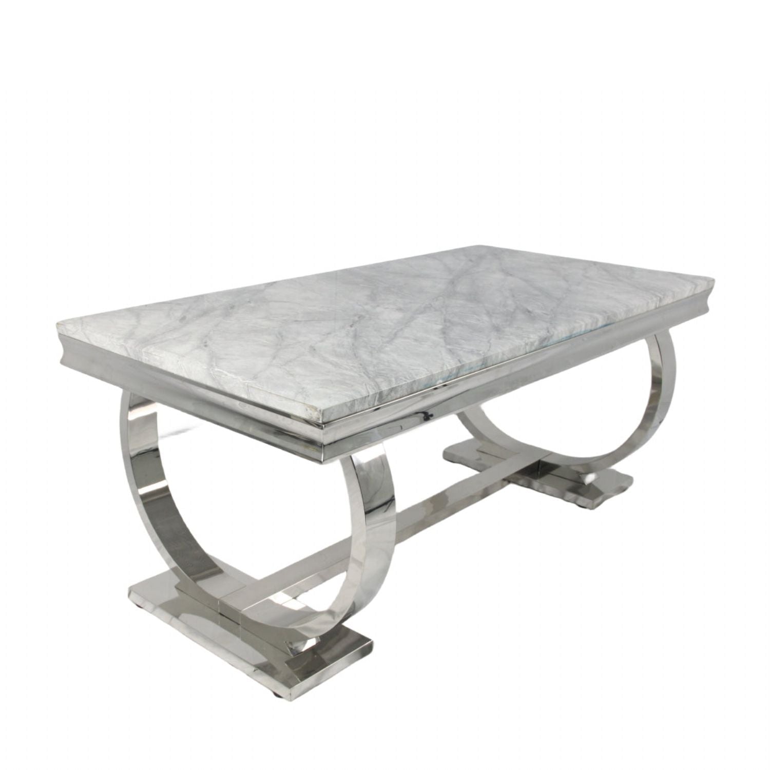 White Marble Effect 2.0m/1.8m/1.5m Dining Table with Chrome Circular Pedestal Base