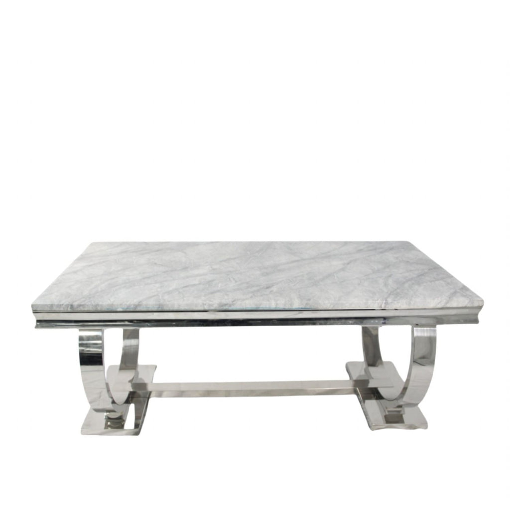 White Marble Effect 2.0m/1.8m/1.5m Dining Table with Chrome Circular Pedestal Base