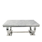White Marble Effect 2.0m/1.8m/1.5m Dining Table with Chrome Circular Pedestal Base