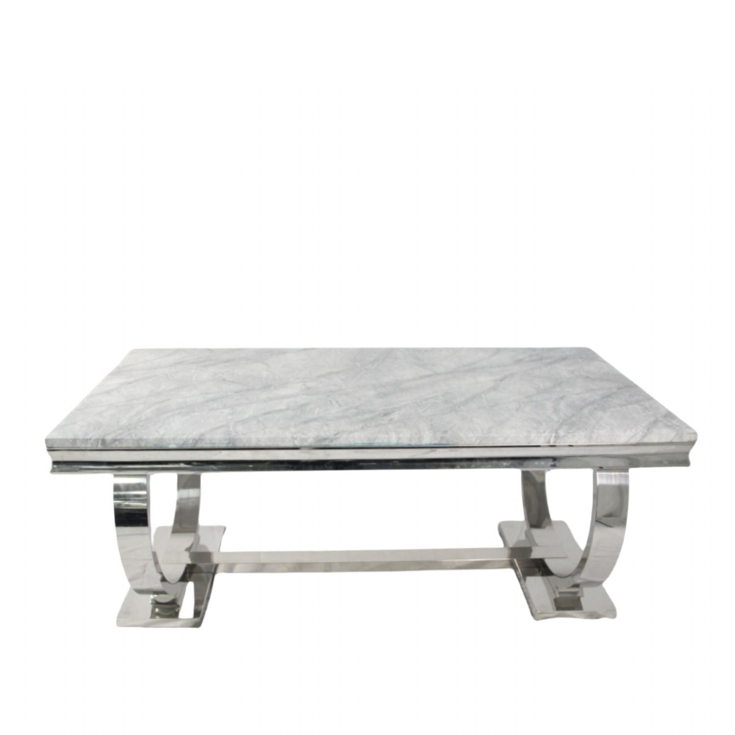 White Marble Effect 2.0m/1.8m/1.5m Dining Table with Chrome Circular Pedestal Base