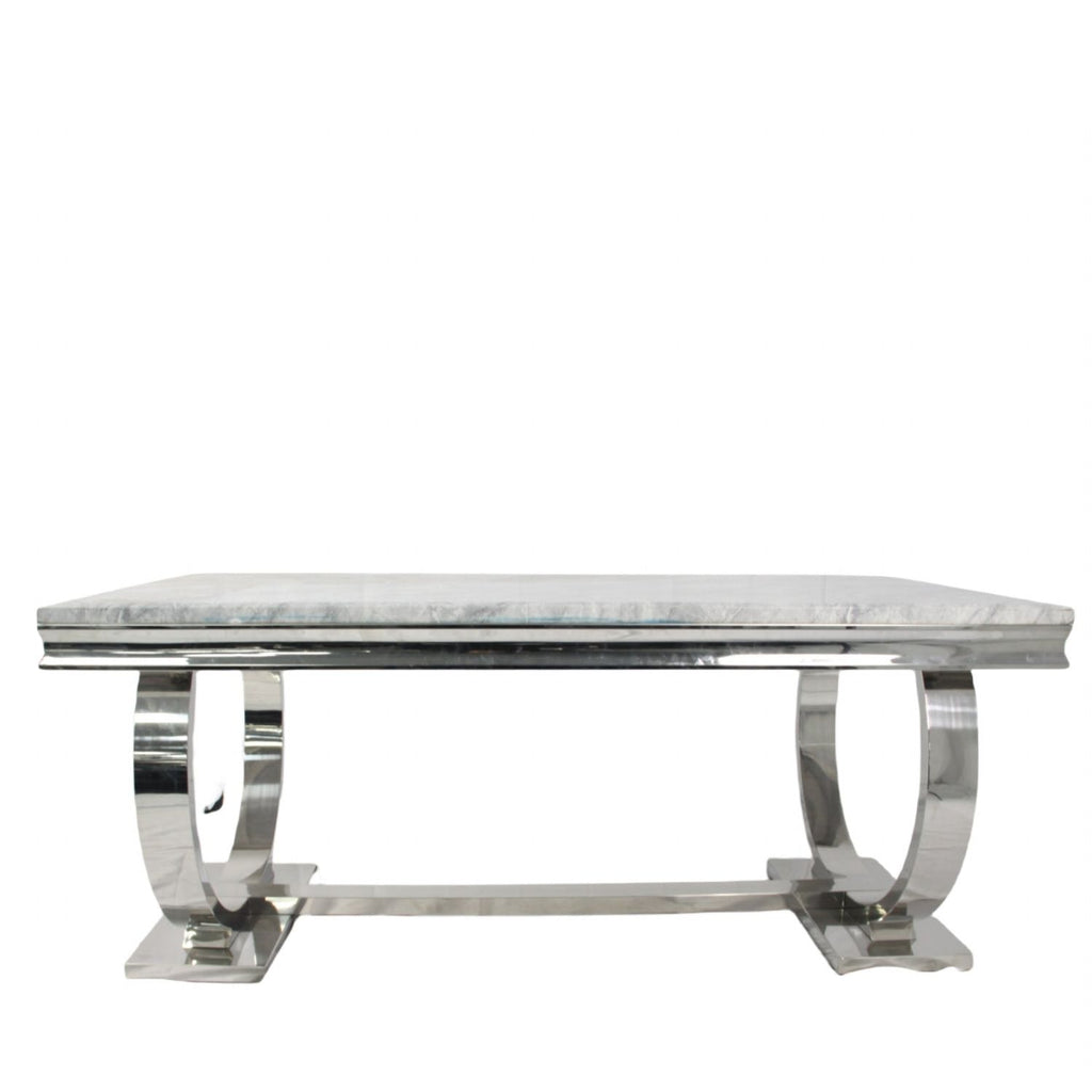 White Marble Effect 2.0m/1.8m/1.5m Dining Table with Chrome Circular Pedestal Base