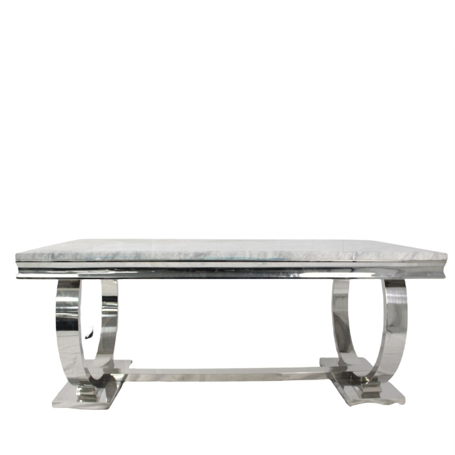White Marble Effect 2.0m/1.8m/1.5m Dining Table with Chrome Circular Pedestal Base