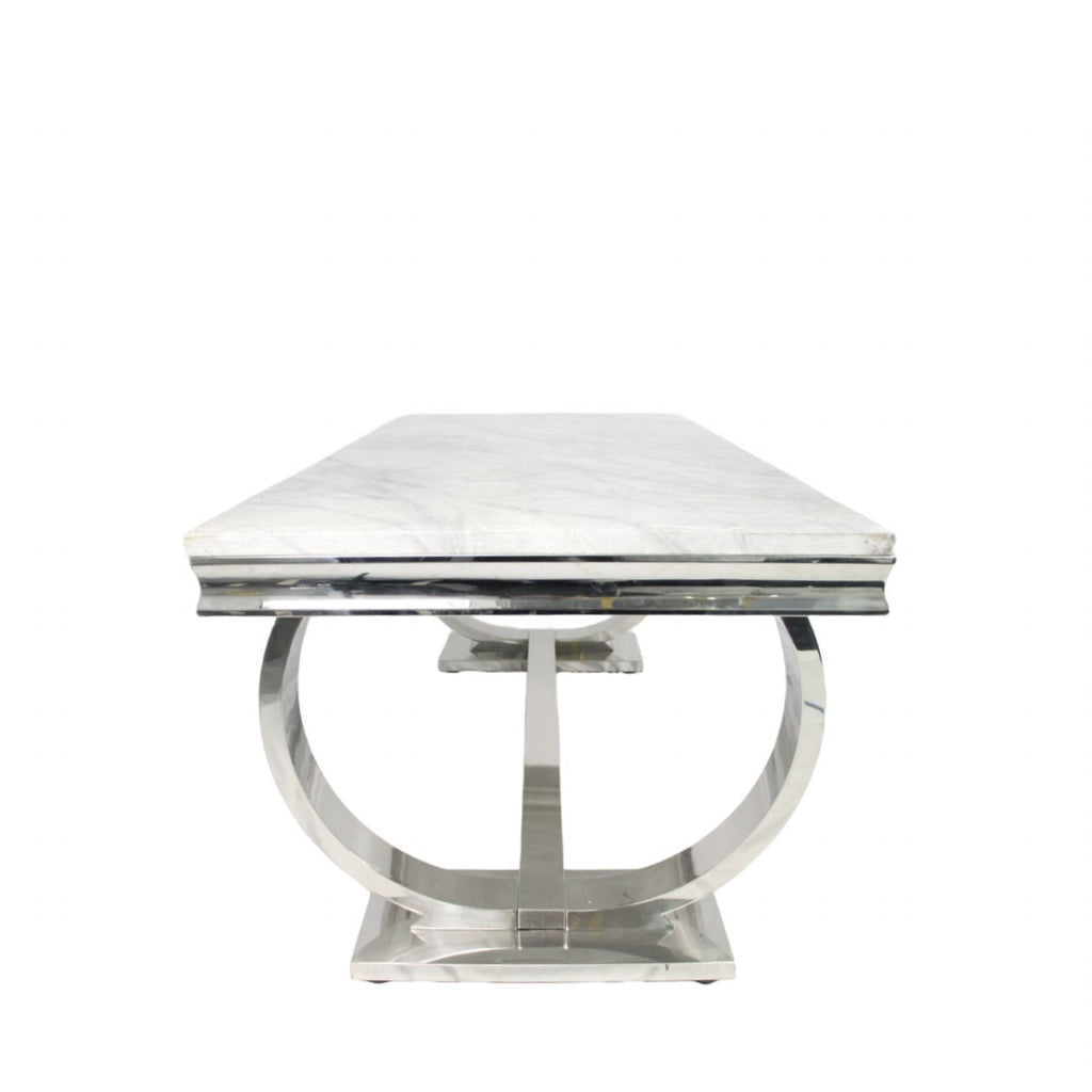 White Marble Effect 2.0m/1.8m/1.5m Dining Table with Chrome Circular Pedestal Base