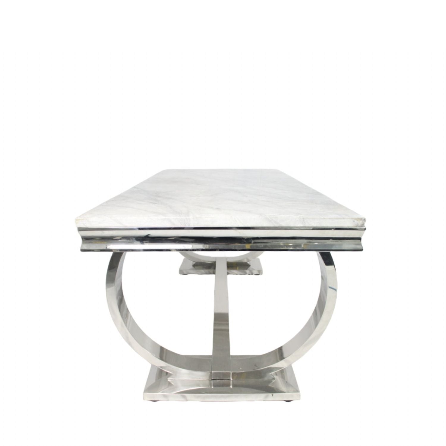 White Marble Effect 2.0m/1.8m/1.5m Dining Table with Chrome Circular Pedestal Base