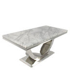 Grey Marble 2.0m/1.8m/1.5m Dining Table with Silver U Shaped Pedestal Base