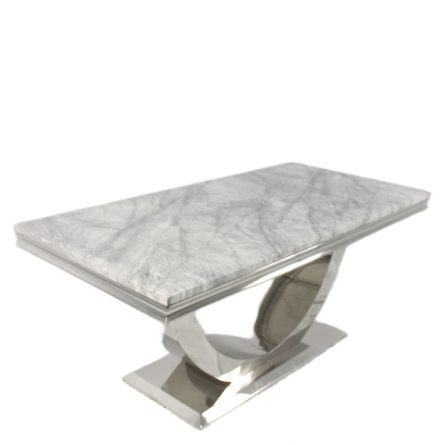 Grey Marble 2.0m/1.8m/1.5m Dining Table with Silver U Shaped Pedestal Base