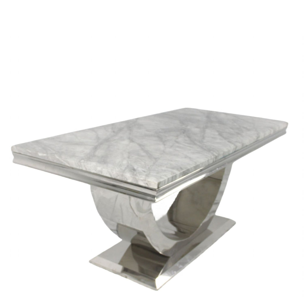 Grey Marble 2.0m/1.8m/1.5m Dining Table with Silver U Shaped Pedestal Base