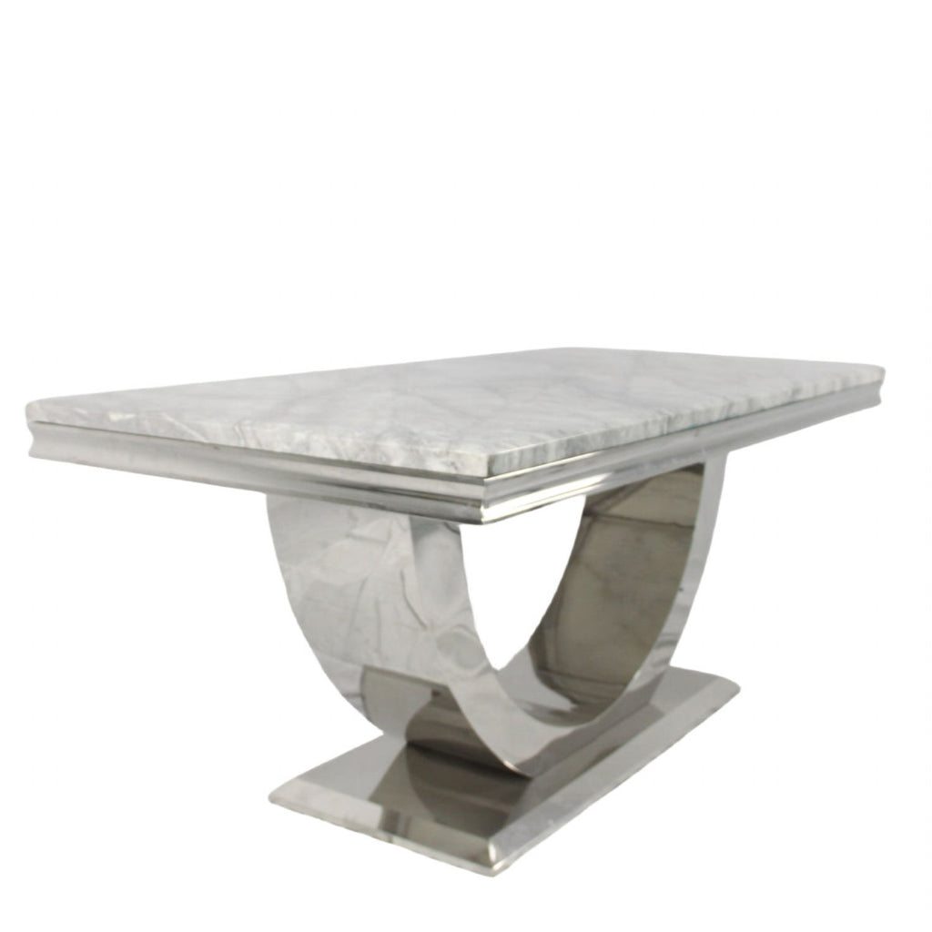 Grey Marble 2.0m/1.8m/1.5m Dining Table with Silver U Shaped Pedestal Base