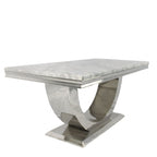 Grey Marble 2.0m/1.8m/1.5m Dining Table with Silver U Shaped Pedestal Base