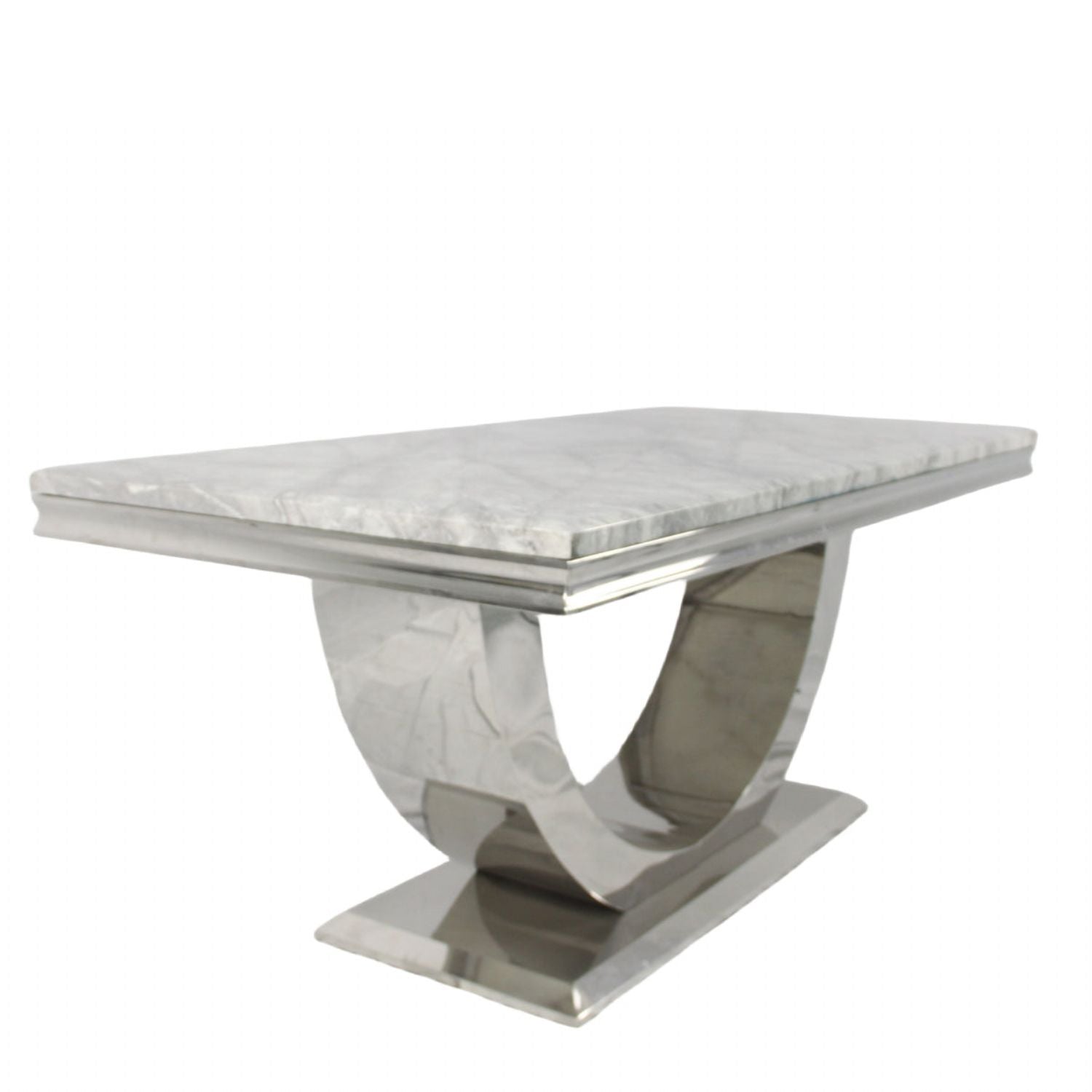 Grey Marble 2.0m/1.8m/1.5m Dining Table with Silver U Shaped Pedestal Base