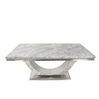 Grey Marble 2.0m/1.8m/1.5m Dining Table with Silver U Shaped Pedestal Base