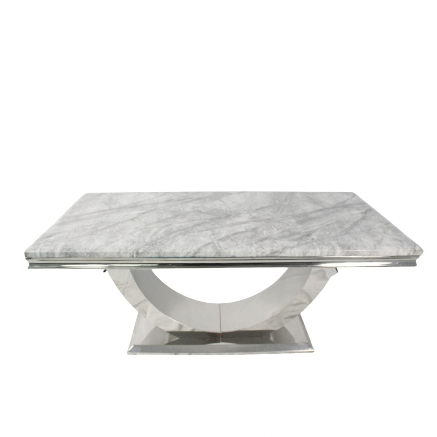 Grey Marble 2.0m/1.8m/1.5m Dining Table with Silver U Shaped Pedestal Base