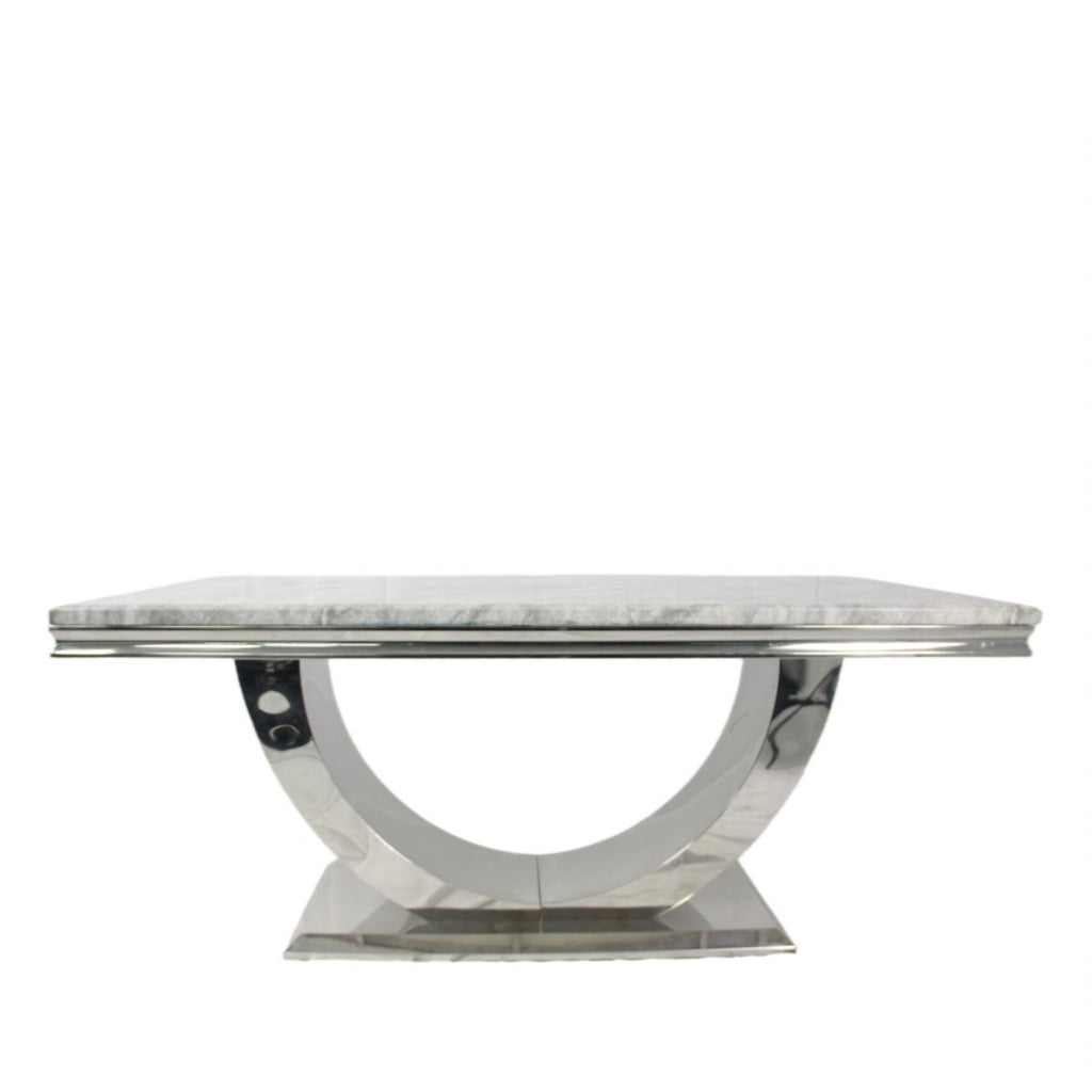 Grey Marble 2.0m/1.8m/1.5m Dining Table with Silver U Shaped Pedestal Base
