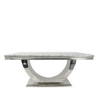 Grey Marble 2.0m/1.8m/1.5m Dining Table with Silver U Shaped Pedestal Base