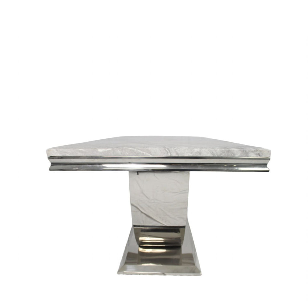 Grey Marble 2.0m/1.8m/1.5m Dining Table with Silver U Shaped Pedestal Base