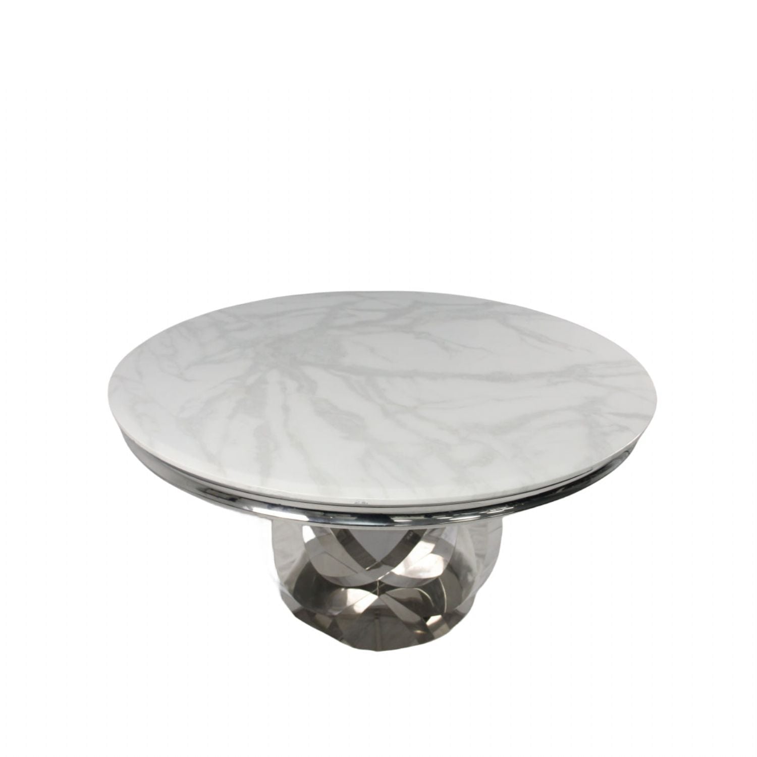 Classic White Marble Top 1.3m Round Dining Table with Chrome Pedestal Base