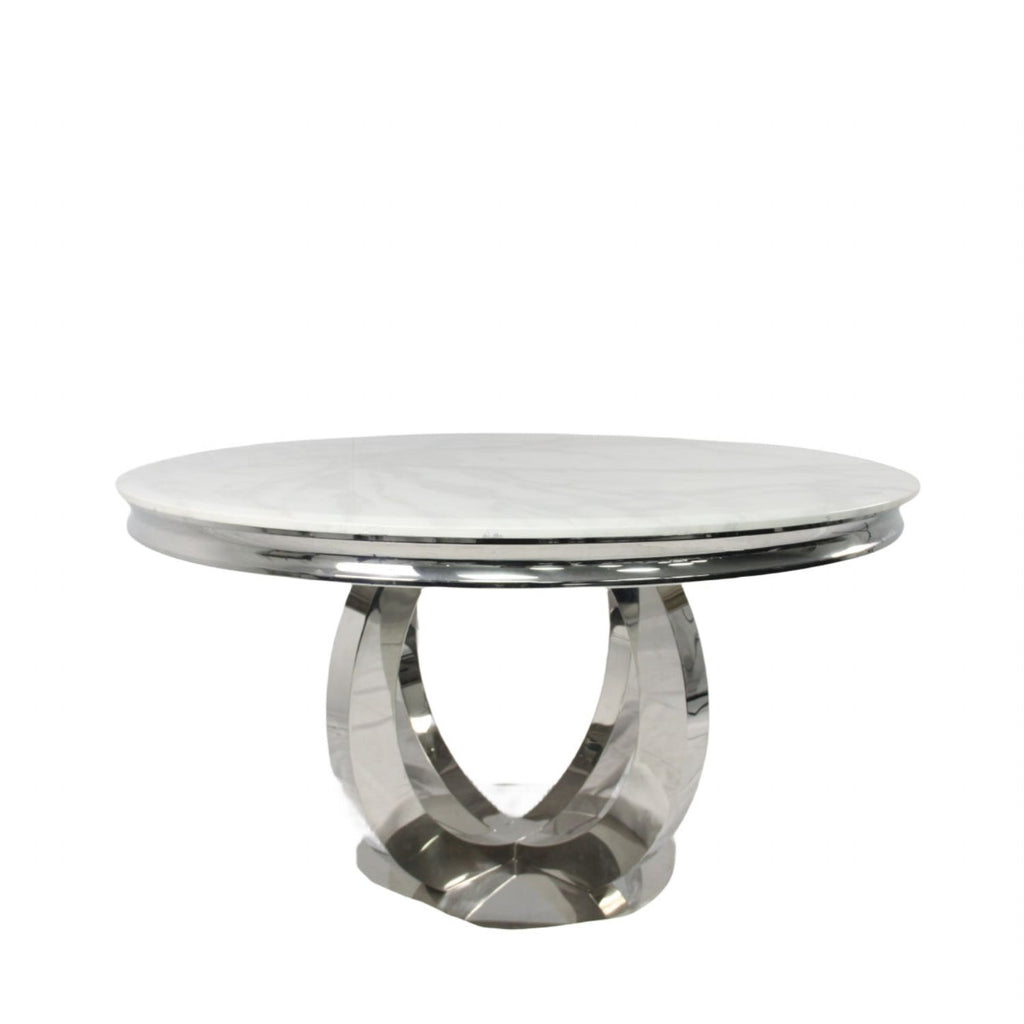 Classic White Marble Top 1.3m Round Dining Table with Chrome Pedestal Base