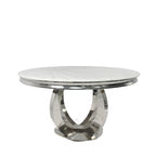 Classic White Marble Top 1.3m Round Dining Table with Chrome Pedestal Base