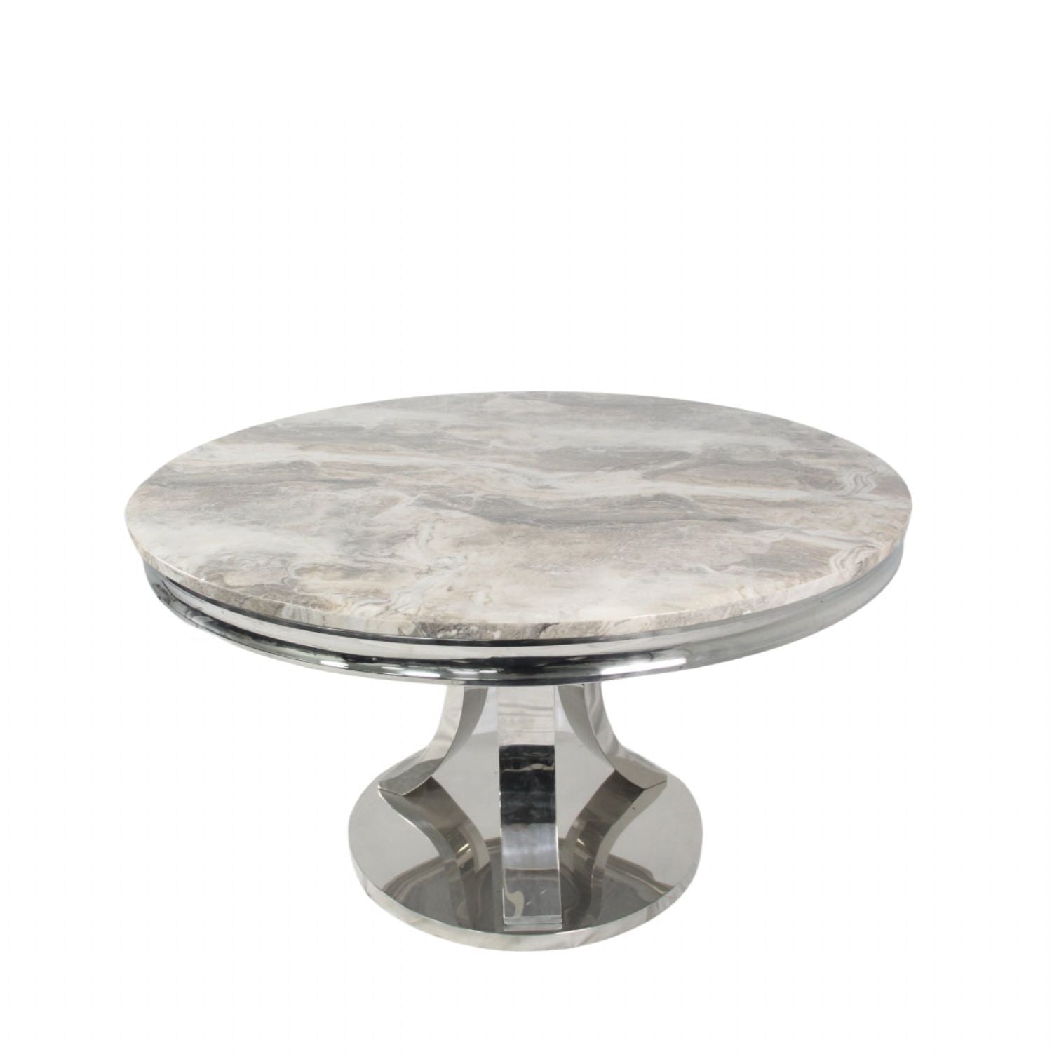 Grey Marble Round Dining Table with Chrome Pedestal Base 130cm