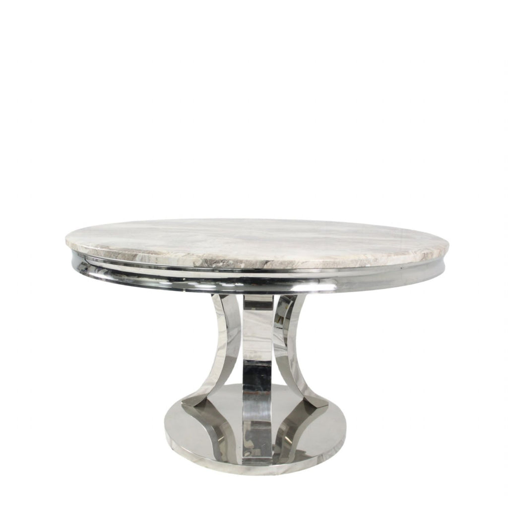 Grey Marble Round Dining Table with Chrome Pedestal Base 130cm