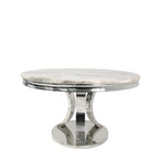 Grey Marble Round Dining Table with Chrome Pedestal Base 130cm