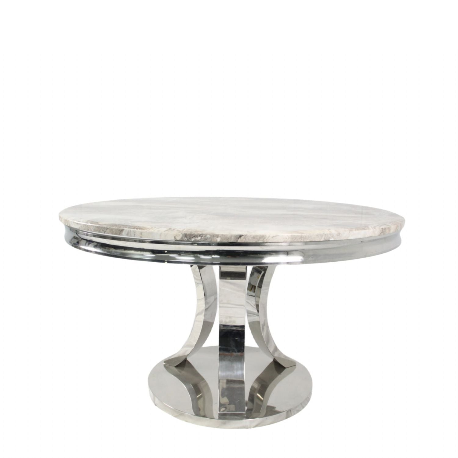 Grey Marble Round Dining Table with Chrome Pedestal Base 130cm