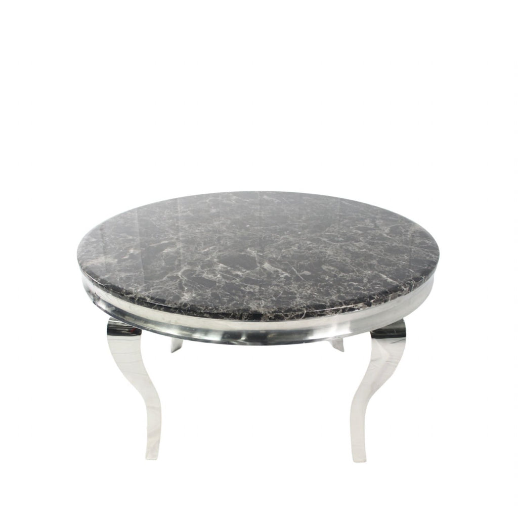 Grey Marble Effect Round Dining Table with Chrome Curved Legs