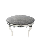 Grey Marble Effect Round Dining Table with Chrome Curved Legs